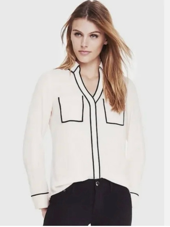 Express Tops - EXPRESS White and Black Button Up Portofino Blouse Size XS